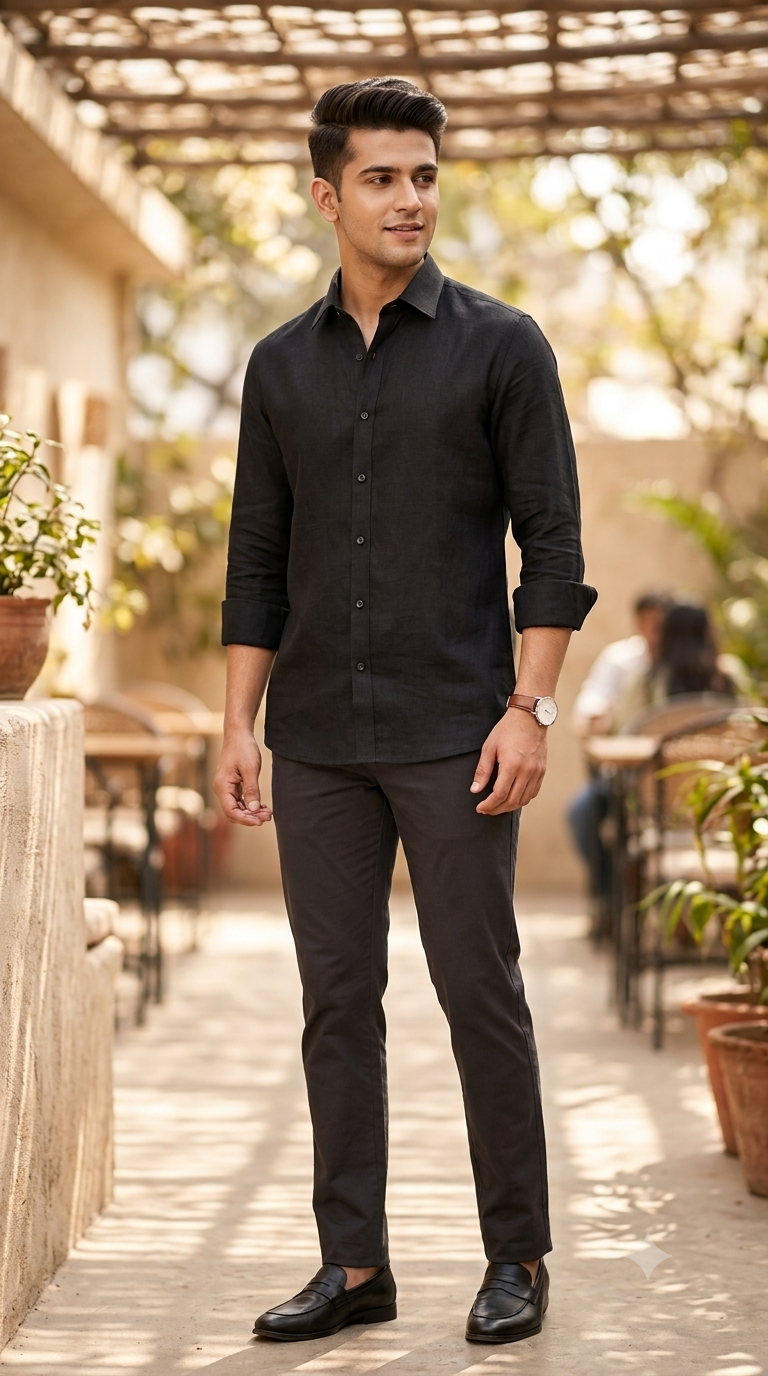 Shirt Fabric Raymond Portofino Super 100Lea*100Lea Pure Linen Plain Colour Jet Black