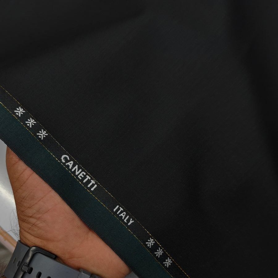 Trouser Fabric Canetti Italy Merino 100s Wool Blend Plain Colour Black