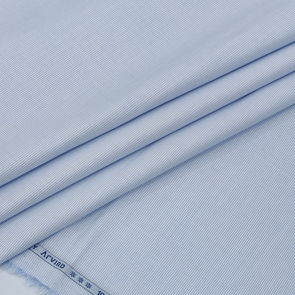 Shirt Fabric Arvind 100% Pure Cotton Micro Check Colour Powder Blue