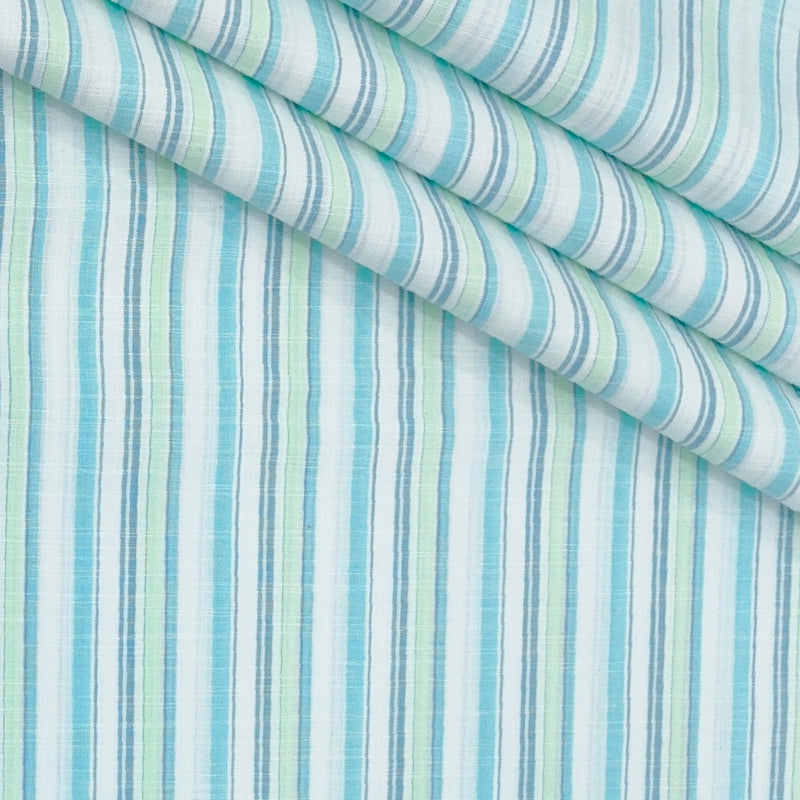 Shirt Fabric Arvind 100% Pure Cotton Multi Vertical Stripes Colour Mint Green N White