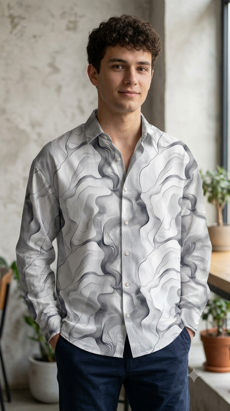 Shirt Fabric Soktas Finest 60s Giza Cotton Digital Print Colour Grey N White