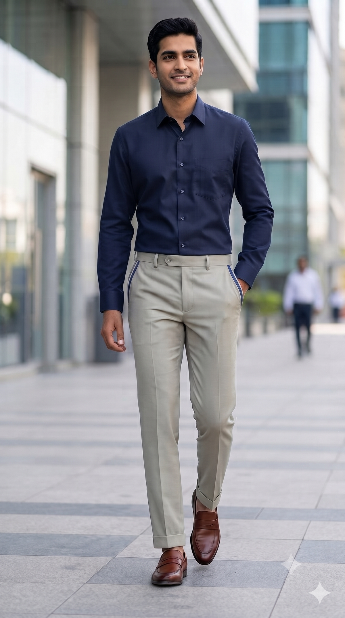 Combo Raymond Fossil Brown Trouser Fabric And Mantire Poly Cotton Navy Blue Shirt Fabric