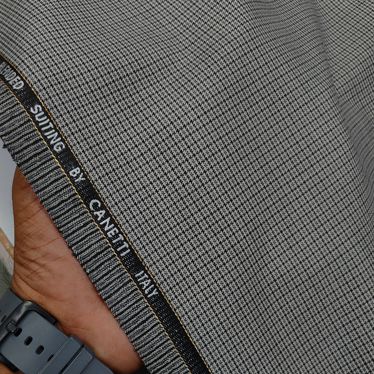 Trouser Fabric Canetti Italy Merino 100s Wool Blend Micro Check Colour Brownish Grey