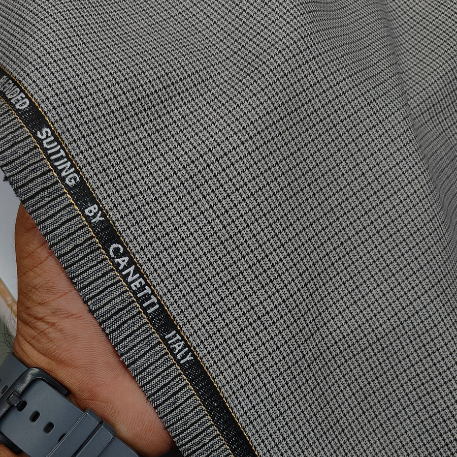 Trouser Fabric Canetti Italy Merino 100s Wool Blend Micro Check Colour Brownish Grey
