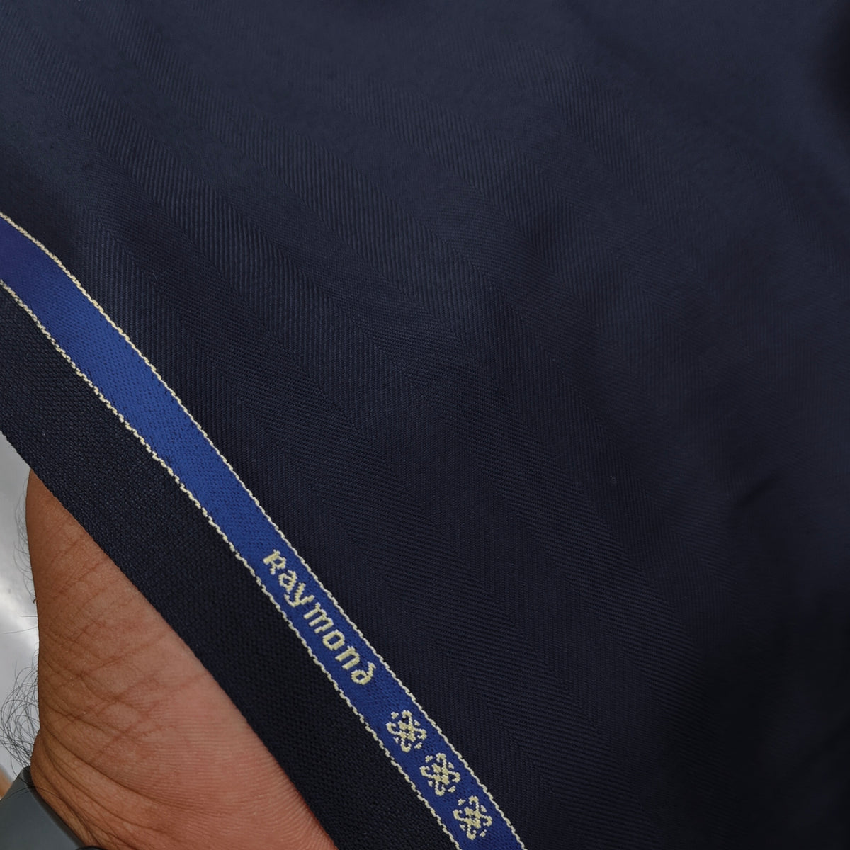 Trouser Fabric Raymond Wool Blended Self Hereingbone Colour Dark Night Blue