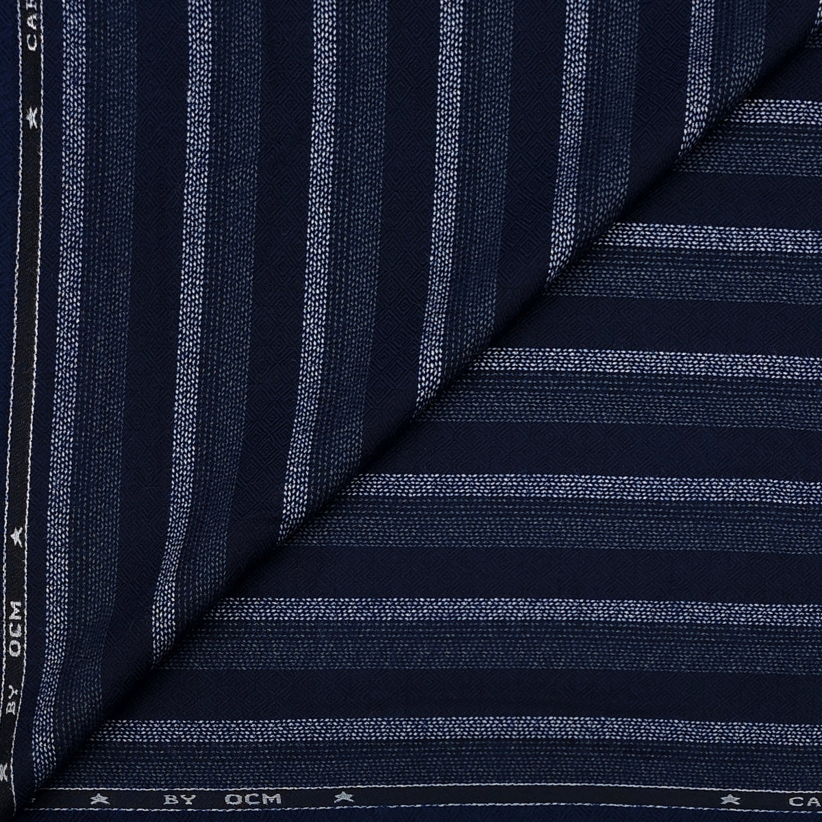 Warm Shirt Fabric Ocm Broad Stripes With Diamond Dobby Colour Midnight Blue