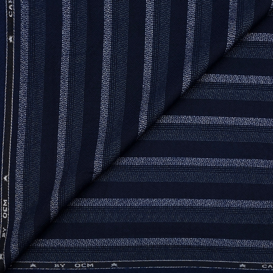 Warm Shirt Fabric Ocm Broad Stripes With Diamond Dobby Colour Midnight Blue