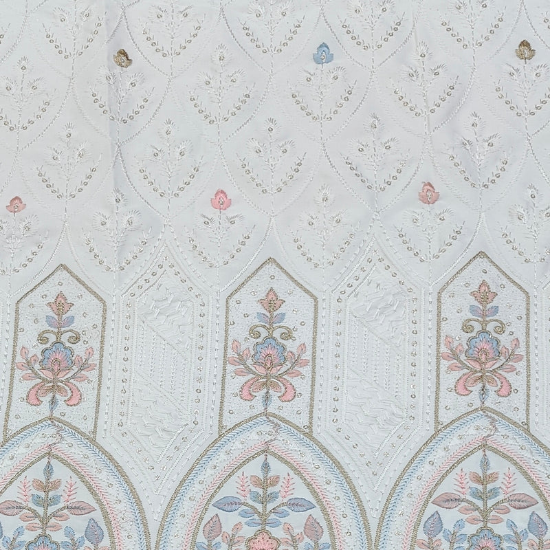 Kurta Fabric ManTire Designer Silk Lucknowi Chikankari Embroidery Colour Pink N White