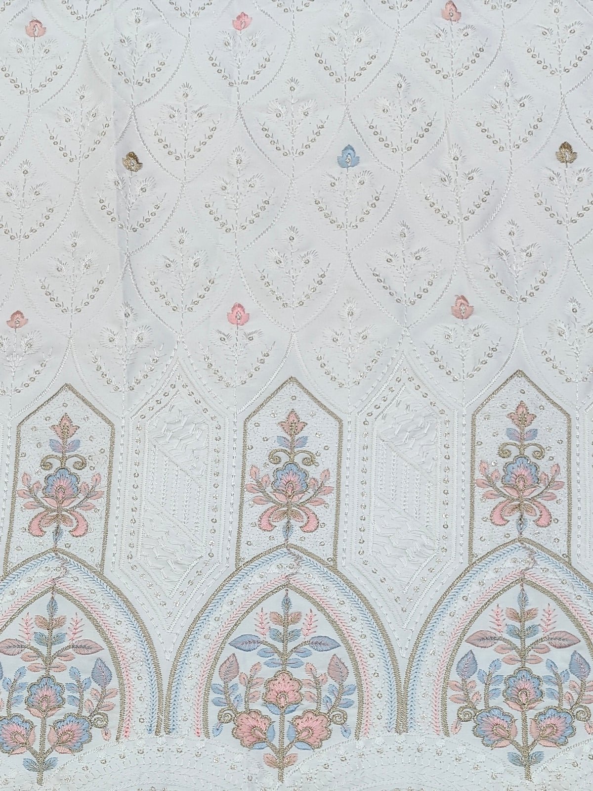 Kurta Fabric ManTire Designer Silk Lucknowi Chikankari Embroidery Colour Pink N White