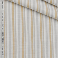Shirt Fabric Arvind 100% Pure Cotton Multi Lining Colour Golden Brown, Blue