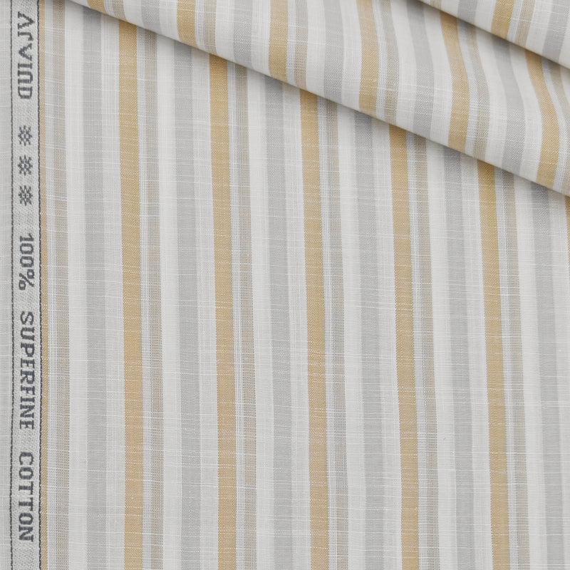 Shirt Fabric Arvind 100% Pure Cotton Multi Lining Colour Golden Brown, Blue