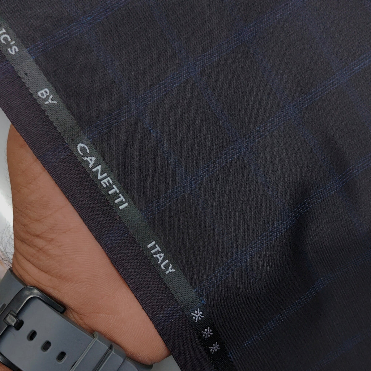 Trouser Fabric Canetti Italy TR Viscose Windowpane Check Colour Blue N Wine
