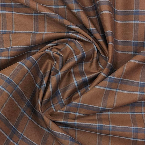 ManTire Men's Poly Cotton Wrinkle Free Check Shirt Fabric Colour Dark Brown