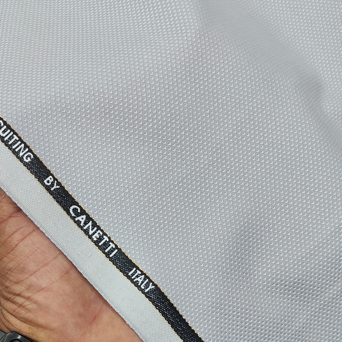 Trouser Fabric Canetti Italy Merino 100s Wool Blend Dobby Colour Silver Grey