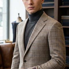 Raymond Super 120s count 100% Wool Tweed Broad Check Blazer Fabric Colour Tan Brown