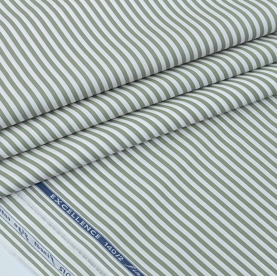 Shirt Fabric Soktas 140/2 Giza Cotton Bengal Stripe Colour Swamp Green N White