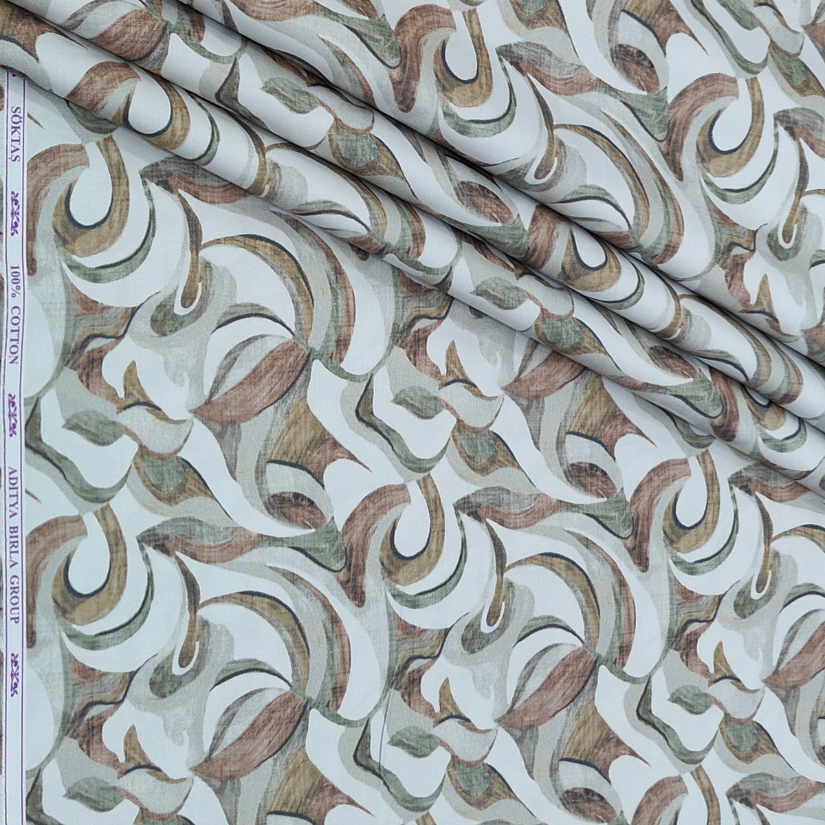 Shirt Fabric Soktas Finest 60s Giza Cotton Digital Print Colour Sage Green N Taupe Brown