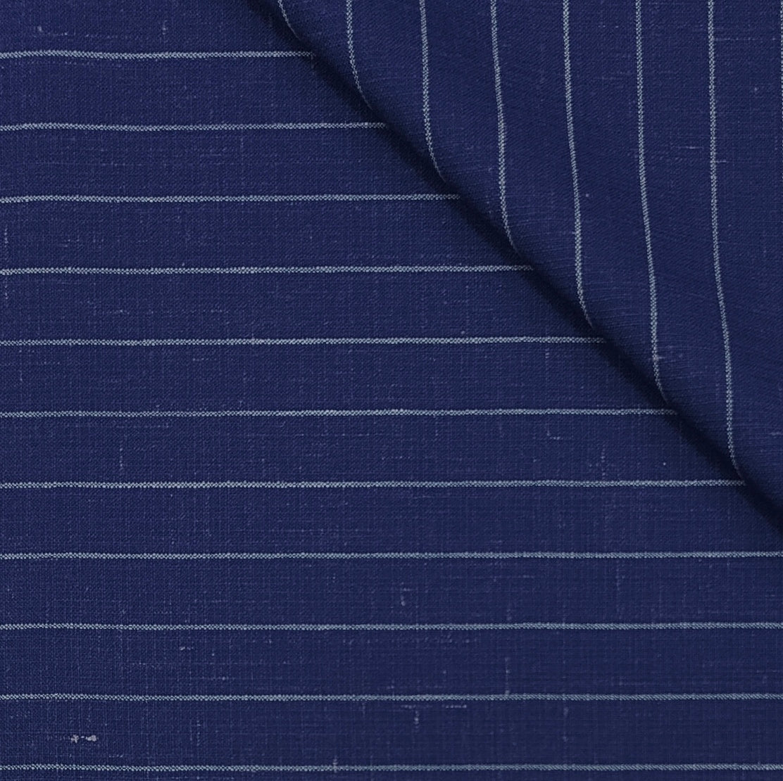 Blazer Fabric Raymond 55% Wool With Linen Chalk Stripes Colour Berry Blue
