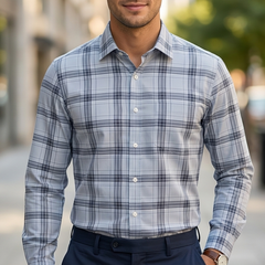 Shirt Fabric Donear LA Finish Premium Giza Cotton Tartan Check Colour Silver Grey