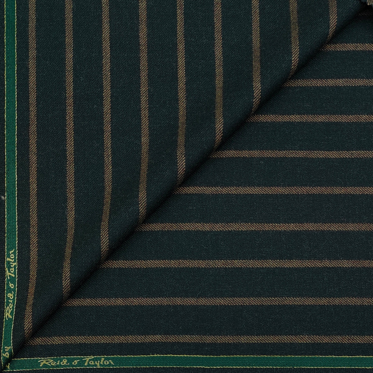 Tweed Blazer Fabric Reid N Taylor Premium 100% Wool Chalk Stripe Colour Bronze Brown N Emerald Green