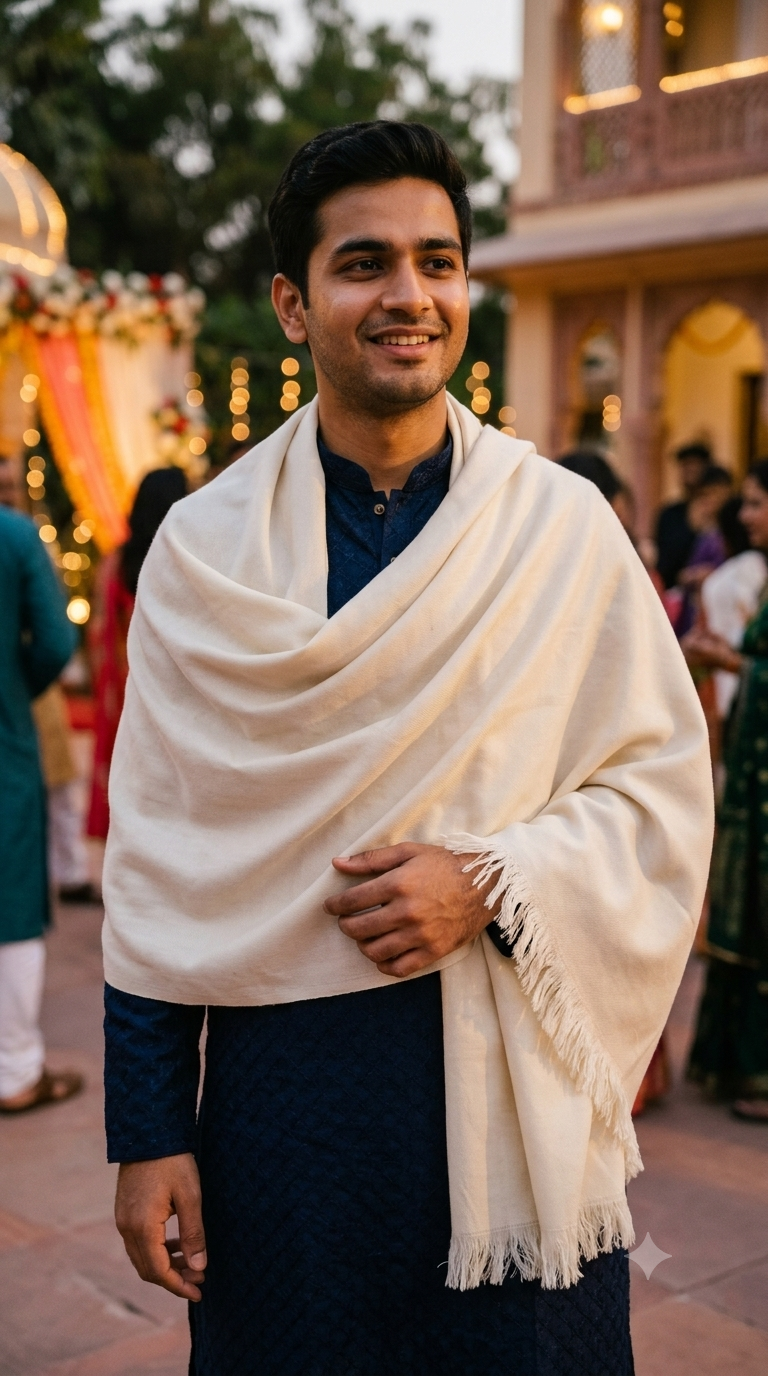 Raymond Pure Wool Light weight Shawl Lohi Utsav Color Cream