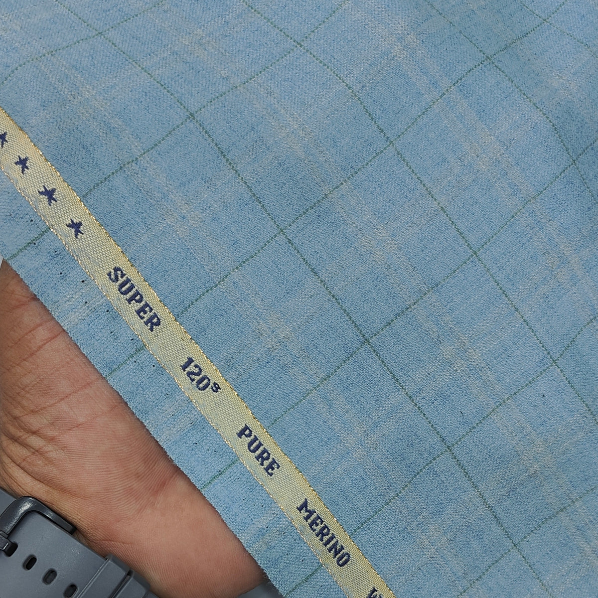 Tweed Blazer Fabric Raymond 120s Count 100% Fine Wool Wales Check Colour Ice Blue