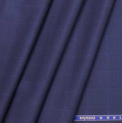 Raymond Violet Blue Poly Wool Check Blazer Fabric