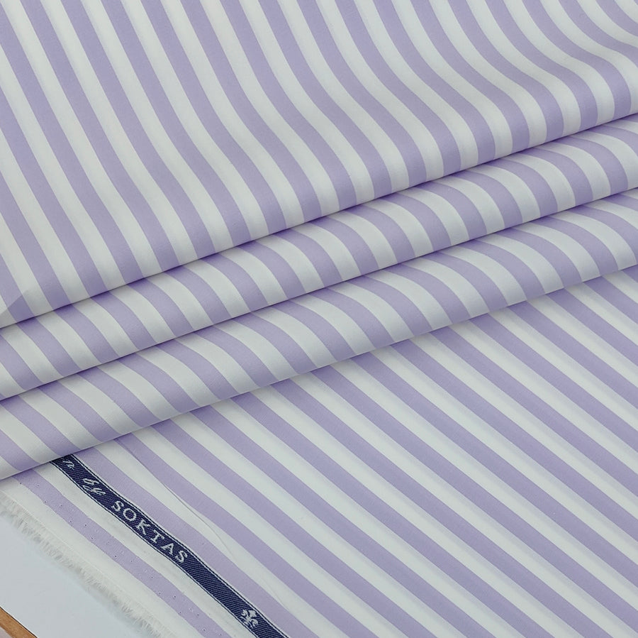 Shirt Fabric Soktas 140/2 Giza Cotton Bengal Stripe Colour Lavender N White