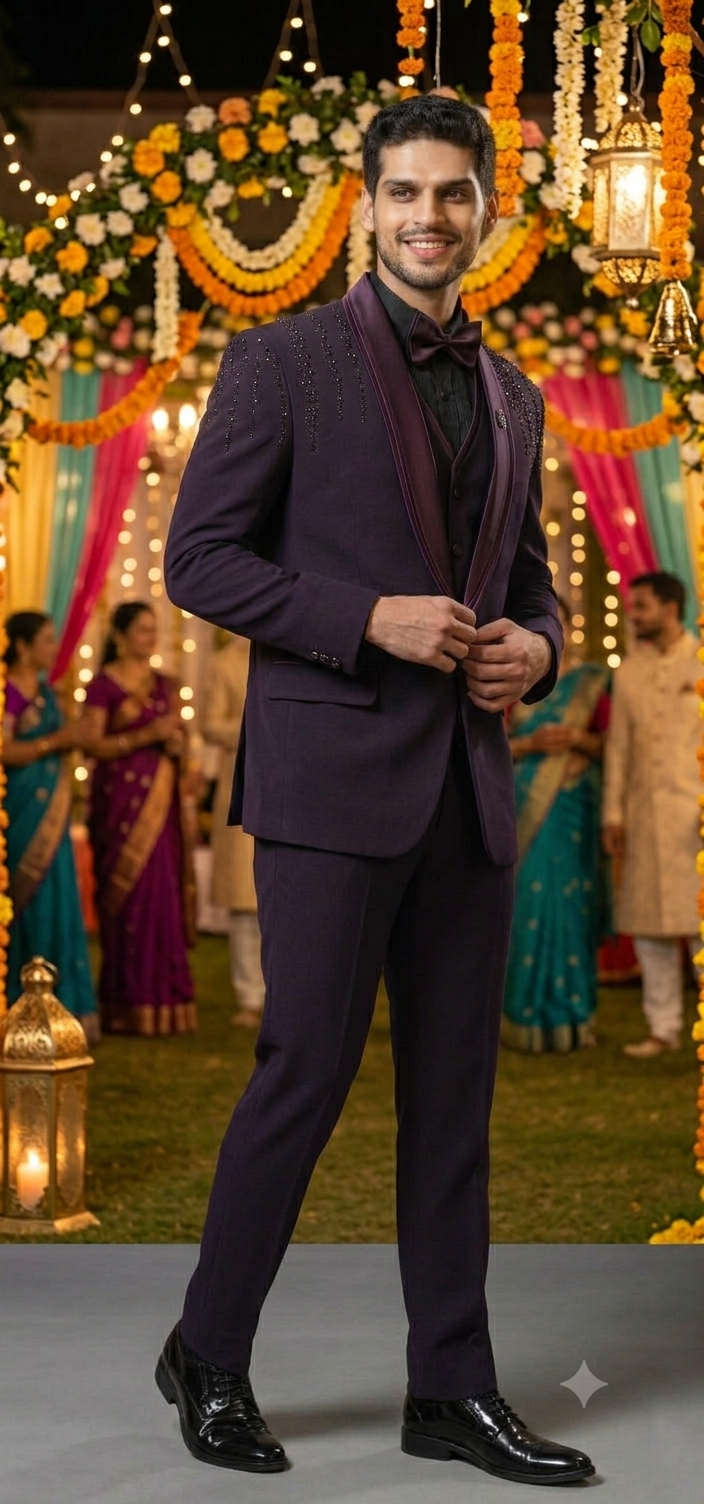 ManTire Premium Designer Blazer Fabric With Handwork Colour Dark Wine