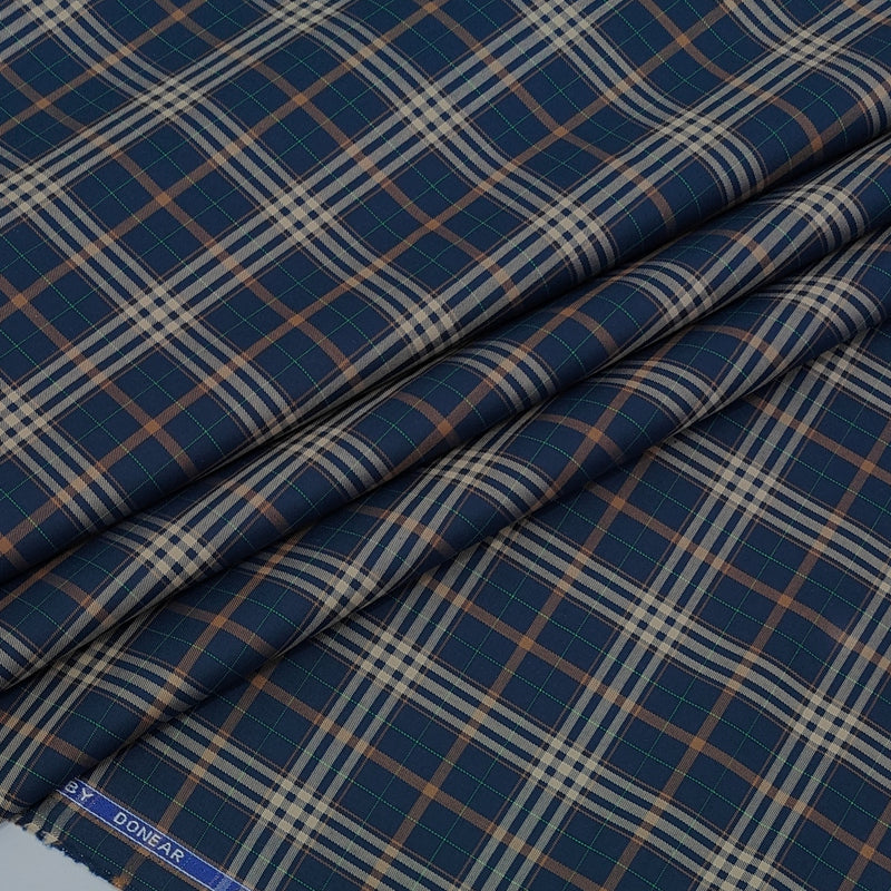 Shirt Fabric Donear LA Finish Premium Giza Cotton Tartan Check Colour Dark Navy Blue