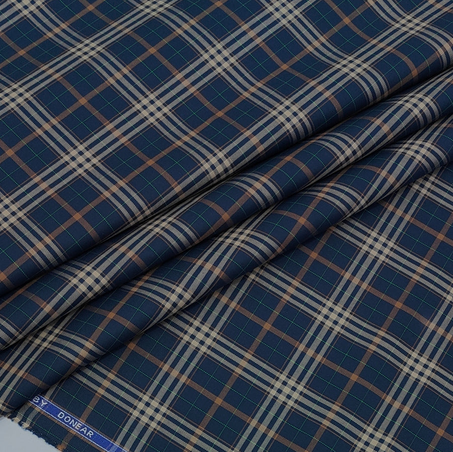 Shirt Fabric Donear LA Finish Premium Giza Cotton Tartan Check Colour Dark Navy Blue