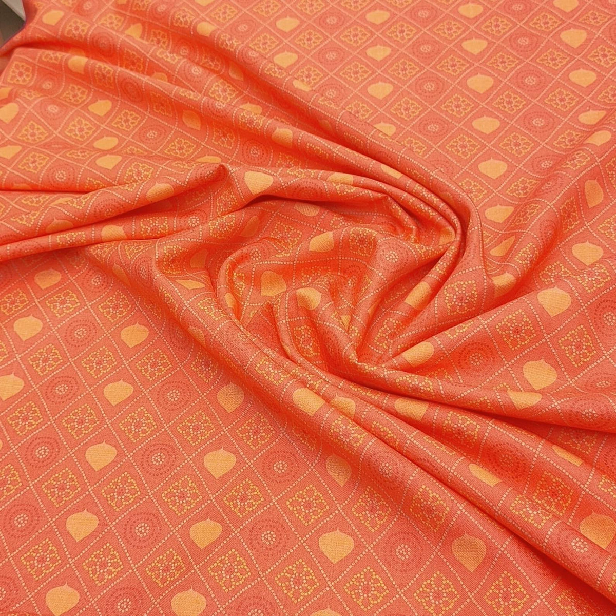 Mantire Special Cotton Blended Floral Chunari Fabric for shirt and short Kurta colour Dark orange