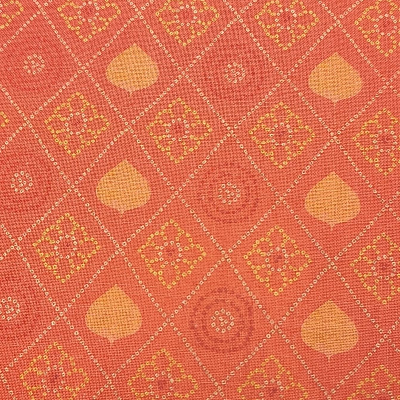 Mantire Special Cotton Blended Floral Chunari Fabric for shirt and short Kurta colour Dark orange