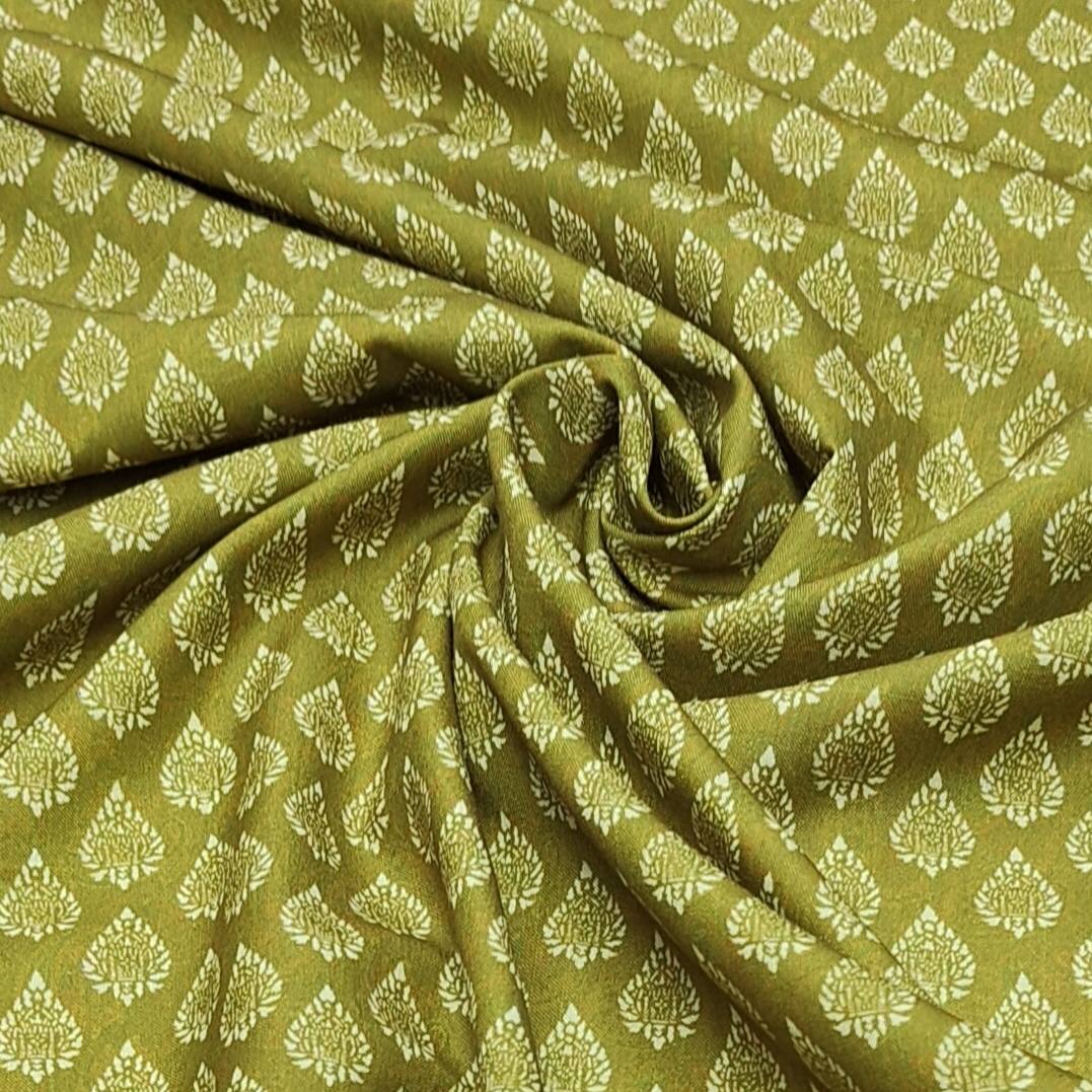 Mantire Special Cotton Blended Floral Fabric for shirt and short Kurta colour Chilli Green