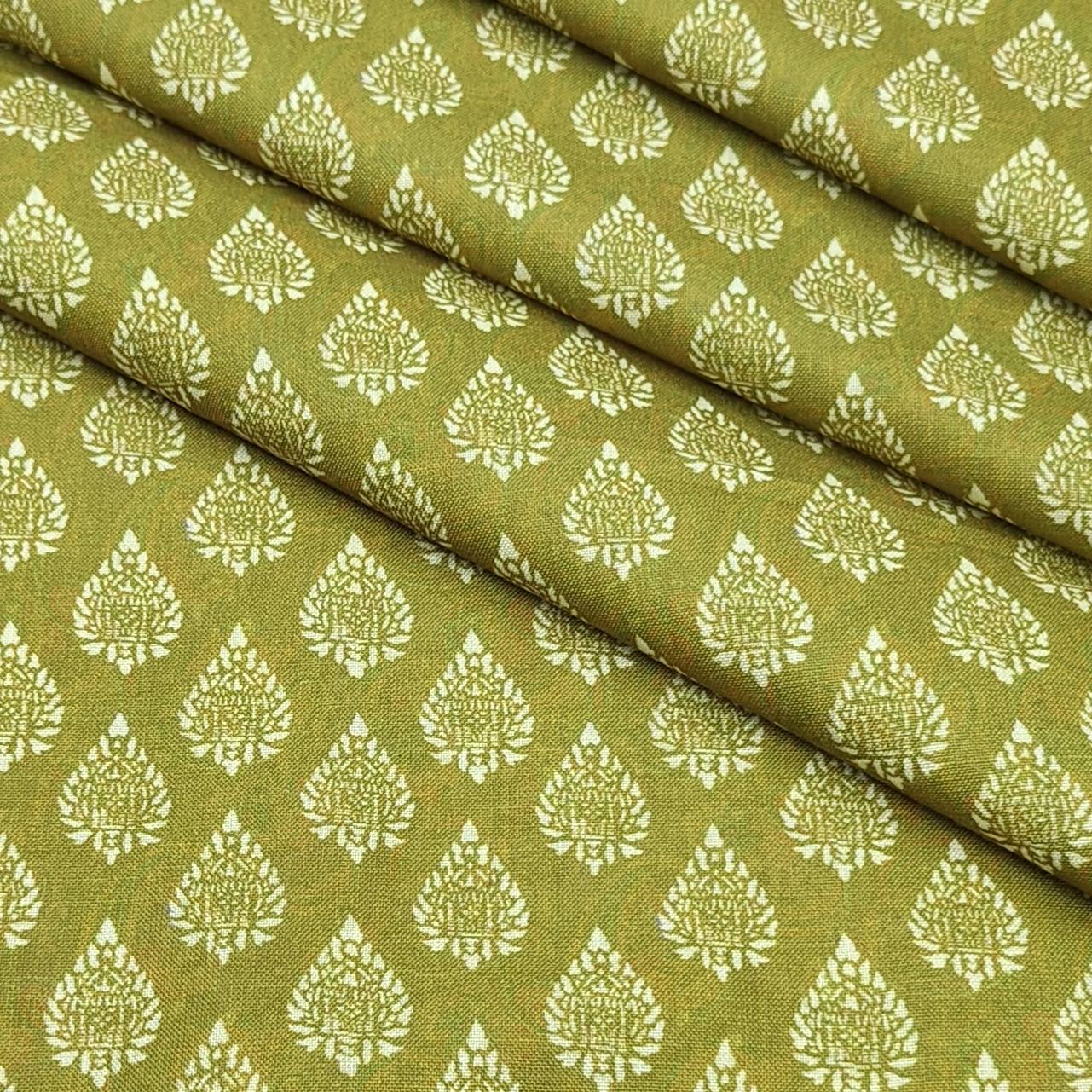 Mantire Special Cotton Blended Floral Fabric for shirt and short Kurta colour Chilli Green