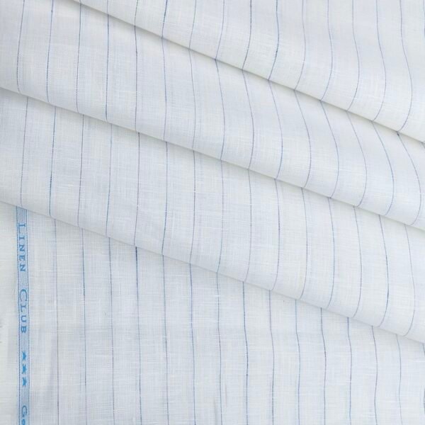 linen club pure linen 60 lea white shirt fabric with blue lining