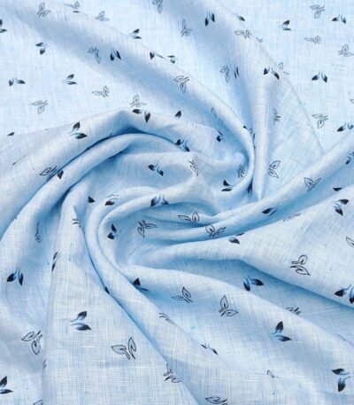 Solino Pure linen printed shirt fabric colour sky blue