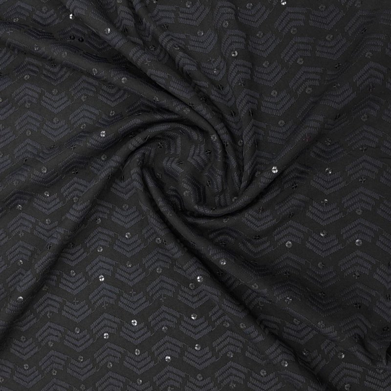 ManTire black sequin lucknowi kurta fabric for men