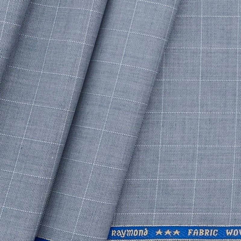 Raymond Terry wool Light Blue Grey Mild Check Trouser fabric for men