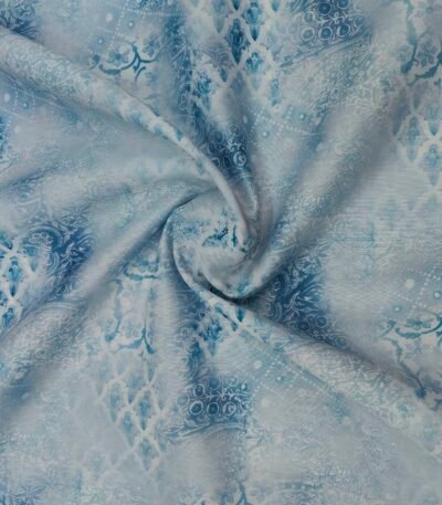 ManTire Printed Silk Kurta Fabric Color Sea Blue