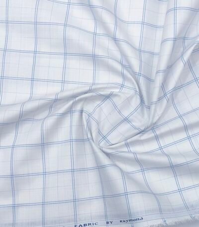 Raymond Premium polyester Cotton Blended formal Check Shirt Fabric colour white n blue